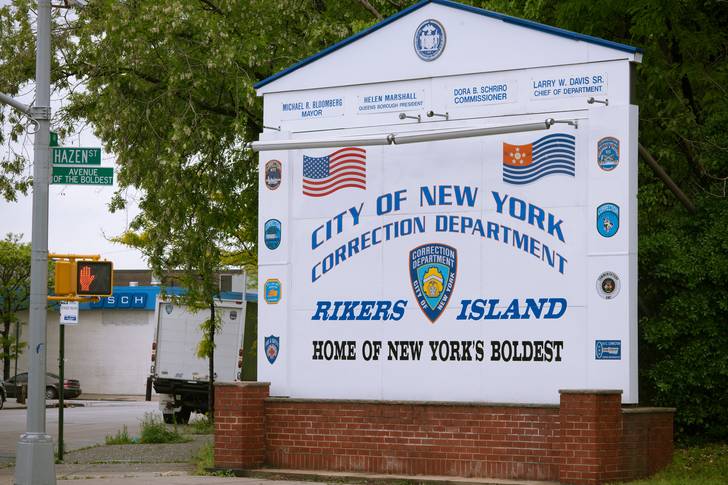 The entrance to the Rikers Island Correctional Facility in the Queens